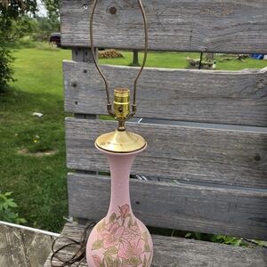 Original Vintage Mid Century Modern Pink Roses Ceramic Table Lamp Beautiful!